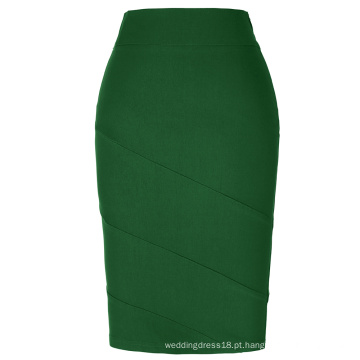 Kate Kasin Occident Women OL saia High Stretchy Hips-Wrapped Dark Green Pencil Skirt KK000269-5